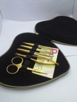 Ensemble de pinces à épiler et ciseaux à sourcils en acier inoxydable plaqué or de haute qualité, marque privée, pointes biseautées dorées, certifié CE