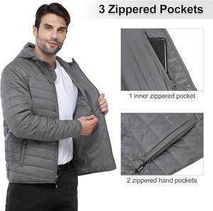 เสื้อโค้ทคอปกตั้งบุนวมสีพื้นสำหรับผู้ชายเสื้อแจ็คเก็ตขนเป็ดกลางแจ้งมีซิปปิดสำหรับฤดูหนาว - Product Image 4