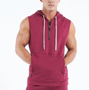 Men <b>Sleeveless</b> <b>Hoodie</b> Bodybuilding <b>Hoodie</b> Workout Solid Slim Summer Tank Top Purple Dyed Custom Half Zip up <b>Sleeveless</b> <b>Hoodie</b> - Product Image 1