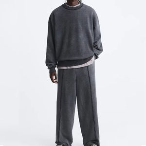 Conjunto de sudadera con hombros caídos de gran tamaño lavado con ácido personalizado para hombre, ropa de calle con cuello redondo, chándal, Sudadera con cuello redondo para hombre - Product Image 1