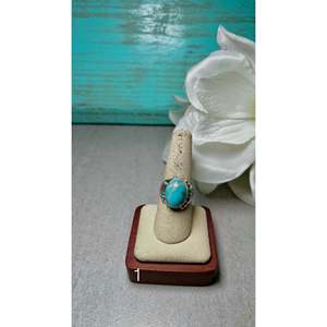 Bague en turquoise de Kingman Navajo et argent sterling, plaquée or rose, sertie clos, marque privée sous licence 'IS', cadeau tendance - Product Image 2