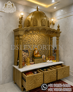 Templo Sikh de Madera de Teca Hecho a Mano y Personalizable, con Acabado Dorado Premium y Tradicional, para Sala de Pooja, Mandir de Gran Tamaño con Domo - Product Image 4