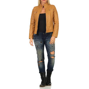 Chaqueta de motorista de cuero para mujer, cuello alto, manga larga, cierre de cremallera, Etiqueta Privada, chaquetas y abrigos de la mejor calidad - Product Image 6