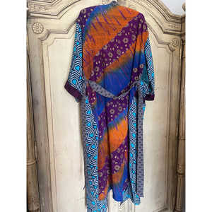 Chaqueta de Sari Azul Azteca de Seda, Tejido de Una Sola Talla - Product Image 5