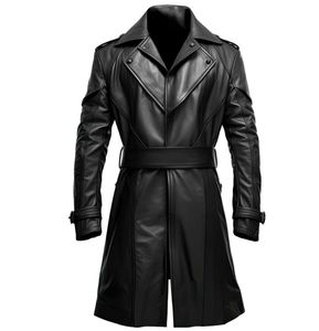 Abrigo de Cuero Auténtico de Alta Calidad para Hombre, Corte Entallado, Negro, Ropa de Invierno, Chaqueta de Motociclista y Estilo Moderno - Product Image 1