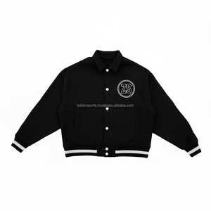 Heavyweight <b>Wool</b> Varsity Jacket Black White Contrast Trim Custom Embroidery Logo Design Durable Wear Varsity Jacket for man - Product Image 1