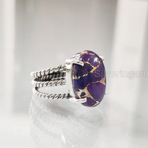 Anillo de mujer Natural púrpura cobre turquesa piedra preciosa diciembre piedra natal 3 banda trenzada joyería gitana anillo de Plata de Ley 925 - Product Image 3