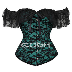 Vêtement de mode, corset vert avec superposition de dentelle noire - Product Image 1