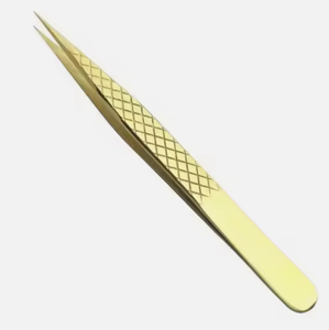 Pinzas de extensión de pestañas recubiertas de plasma dorado - Product Image 5