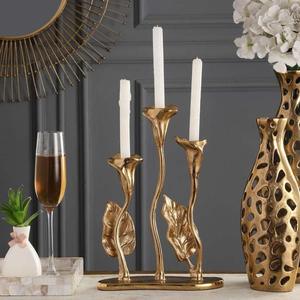 Triple Gold Plated Metal Brass Candle Holder <b>Unique</b> Home Decor Pillar Candle Stand for Christmas & Weddings Box Packed - Product Image 1