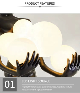 Lampe sur pied moderne en forme de sculpture humanoïde abstraite, en résine noire, avec plusieurs globes lumineux LED, statue décorative pour villa, hôtel, hall d'entrée - Product Image 6