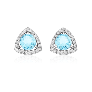 ต่างหูเม็ดเดี่ยวทรงกลมบุษราคัมสีฟ้าโรเดียมชุบสำหรับเด็กและสตรีเครื่องประดับงานหมั้นงานแต่งงาน - Product Image 1