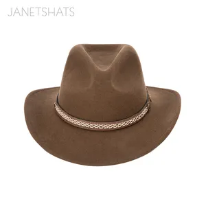 Moda OEM Sombrero Caballo australiano 100% lana rígida Rancho 10 Cm ala vestido sombrero fieltro Fedora sombreros al por mayor