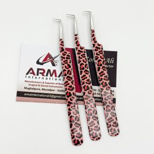 แหนบต่อขนตาปลอมพิมพ์ลายเสือชีตาห์แยก90องศาติดฉลากส่วนตัวพร้อมพัดลมที่ดีและแหนบปลายแหลม - Product Image 1