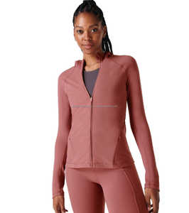 Personalizar transpirable secado rápido Zip up manga chaqueta deportiva mujeres Fitness Hoodie 100% algodón de alta calidad - Product Image 1