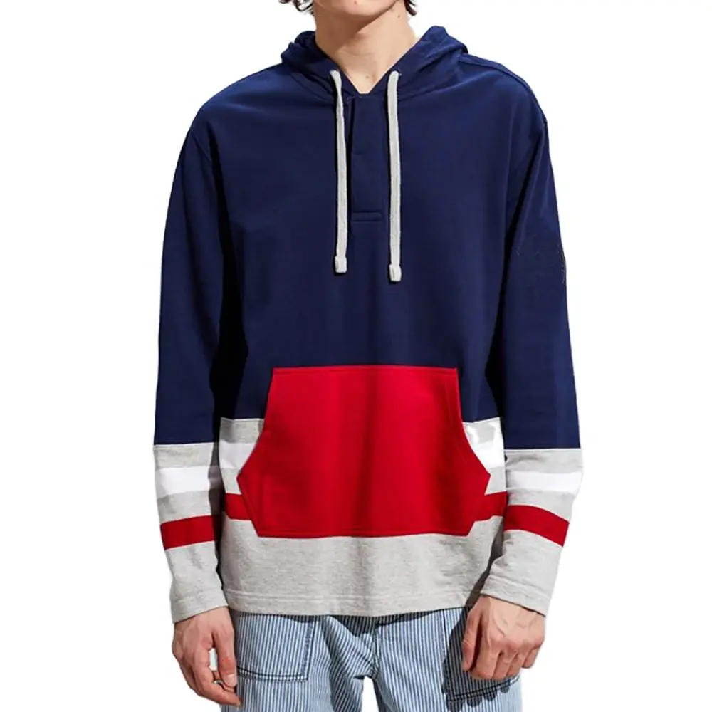 Custom oversized satin lined hoodie set blank color block men hoodies