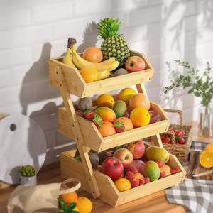 Cesta de Almacenamiento de Alimentos de Bambú de 3 Niveles, Organizador de Cocina, Estante Vertical para Frutas y Verduras, Mueble Ecológico para el Hogar, Venta al por Mayor - Product Image 1