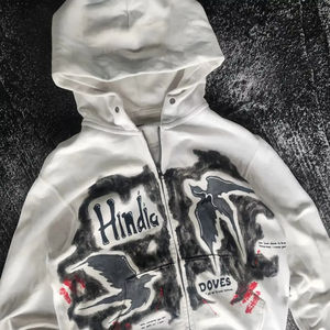 Nouveau personnalisé hommes solide fermeture éclair oiseau conception impression sweats à capuche en coton Streetwear 100% coton fermeture éclair à capuche fabricants en gros - Product Image 1