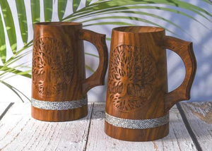 Handcrafted Modern <b>Wooden</b> Mug with Handle | Natural Solid Wood Beer Mug | Reusable Eco-Friendly Drinkware for Party - Product Image 6