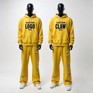 Personalizado 100% algodón en blanco de peso pesado holgado de lana chándal para hombres Sudadera con capucha y pantalones de chándal Jogger conjuntos de chándal fabricante - Product Image 3