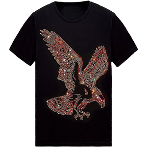 Venta al por mayor camiseta para hombres Oversize Streetwear O-cuello Rhinestone Transfer Diamond 100% algodón, camiseta para hombres, ajuste suelto - Product Image 6