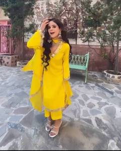 TOP VENTA NUEVO INDIO Y PAKISTANI ESTILO PESADO BORDADO LARGO 3 PIEZAS KURTI SET VESTIDO para MUJER 2024 - Product Image 4