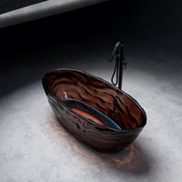 Baignoire autoportante ovale en résine transparente colorée, motif vague de pierre, style minimaliste moderne, luxe léger, pour