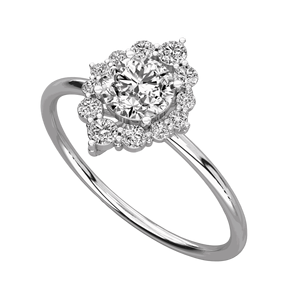 Anillo de Boda con Halo de Flores y Diamantes de Corte Redondo - Product Image 2
