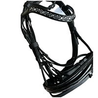 En gros ADIBA OVERSEAS Bridon de cheval en cuir noir de haute qualité avec frontale et muserolle à strass thermocollés, confortable et durable