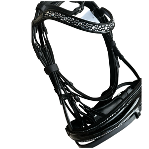 Venta al por mayor de cuero negro de alta calidad, brida de caballo con diamantes de imitación, banda para la frente, cómoda y duradera, tachuela de montar en inglés para - Product Image 4