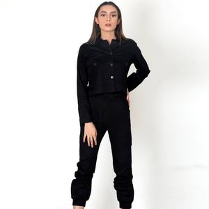 Veste légère à manches longues pour femmes pour l'automne hiver manteau à fermeture à boutons avec poches plaquées sur le devant toile de coton respirante - Product Image 3