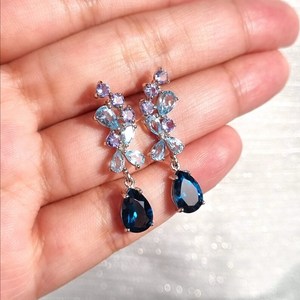 Boucles d'oreilles pendantes en topaze bleue de Londres et tanzanite, pierres précieuses bleu profond pour femme, argent sterling 925, pierre de naissance de décembre, Twilight - Product Image 2
