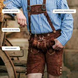 Nouveau 2025 personnalisé hommes véritable peau de vache daim cuir Lederhosen court allemand bavarois Oktoberfest Lederhosen court - Product Image 4