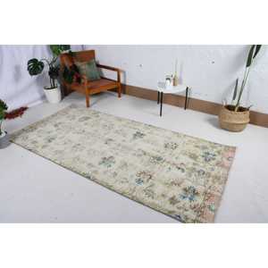 Tapis vintage 3,9x8,3 pi (120x252 cm), tapis turc en laine bleu floral - Product Image 2