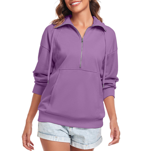 Sudaderas con Capucha de Algodón para Mujer, Alta Demanda, Logotipo Personalizado de Fábrica, Sudaderas con Media Cremallera, Cuello Alto, Invierno, Lavadas, Bordadas - Product Image 2