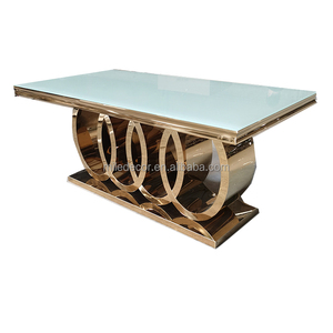 Nhà Máy Cung Cấp Bàn Đám Cưới Bàn Cơ Sở Bằng Thép Không Gỉ Bàn Ăn Glass Top - Product Image 1