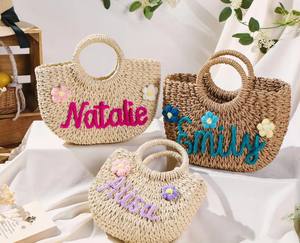 กระเป๋าถือสตรีทอจากฟางแบบส่วนตัว, ตะกร้าของขวัญเพื่อนเจ้าสาว, กระเป๋าชายหาดแบบกำหนดเอง, กระเป๋าฟาง - Product Image 3