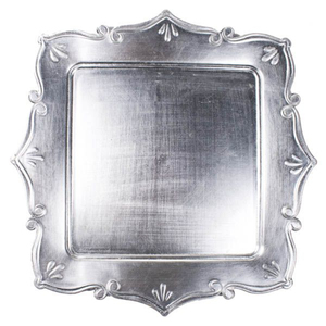 Plateau en argent de style antique, plateau de service en métal gravé orné, sous-assiettes pour la décoration de la maison et le service au meilleur prix - Product Image 3