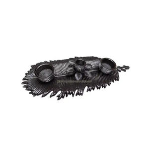 Bougeoir en métal aluminium de haute qualité pièce centrale sur plateau à feuilles pour restaurant et décoration intérieure emballé dans une boîte cadeau - Product Image 1