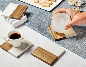 PLEASE Round Marble Acacia Wood Coasters Custom Size Wooden Drinks Cup Elegant Mats & <b>Pads</b> No reviews yet - Product Image 2