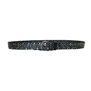 100% Top Quality Man Studded Genuine Leather Belt 35 mm Width Pressed Studs Dark Silver Buckle Nickel Free Different Colors