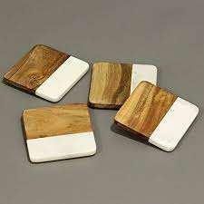 Sous-verres carrés en marbre classique Colorblock (lot de 4)-Sous-verres en pierre écologiques et durables - Product Image 3