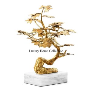 Sculpture décorative en forme de feuille et d'oiseau de couleur or et objet de conception unique brillant polonais fabriqué à la main Designer de table Look fantaisie - Product Image 5