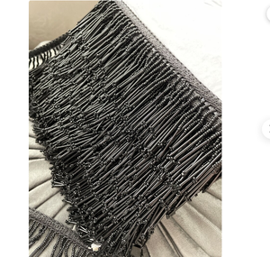 Black Tassel Trim <b>Beaded</b> Fringe Trim Indian Bead Lace Dupatta Wholesale 5yards/lot Bead Tassel Tassels Trim Lace Fringe - Product Image 1