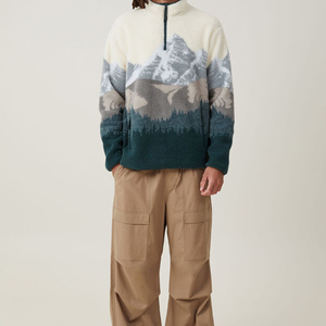 Sweat à capuche en polaire Teddy à fermeture éclair 1/4 personnalisé OEM, tissu doux et isolant, sweat à capuche en polaire à fermeture éclair 1/4 pour homme - Product Image 2