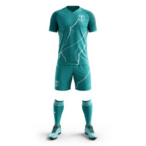 Uniforme de Fútbol Color Verde Azulado, Conjunto de Camiseta y Pantalones Cortos con Gráficos de Rayos, Ropa Deportiva para Equipo, Ropa de Entrenamiento - Product Image 1