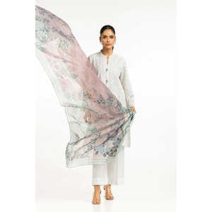 Chemise et dupatta en cambric blanc cassé à imprimé floral pour femme, avec broderie Schiffli faite main, respirante, tailles XS-XL, pour le printemps/été - Product Image 4