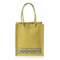 Sac fourre-tout en jute écologique motif de dessin animé de logo personnalisé 13 "W X 17" H X 8 "gousset avec poignées en cuir