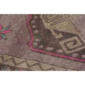 Alfombra turca vintage, alfombra de pasillo de 3.7x12.7 pies (113x387 cm), alfombra de lana marrón con motivos de plantas y árboles - Product Image 5