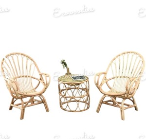 Juego de 2 sillas de caña de bambú hechas a mano con taburete otomano redondo para sala de estar, oficina, cafetería, Jardín - Product Image 2